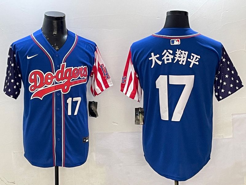 Men Los Angeles Dodgers 17 Ohtani Blue a generation of national flags Joint name 2025 Nike MLB Jersey style 20